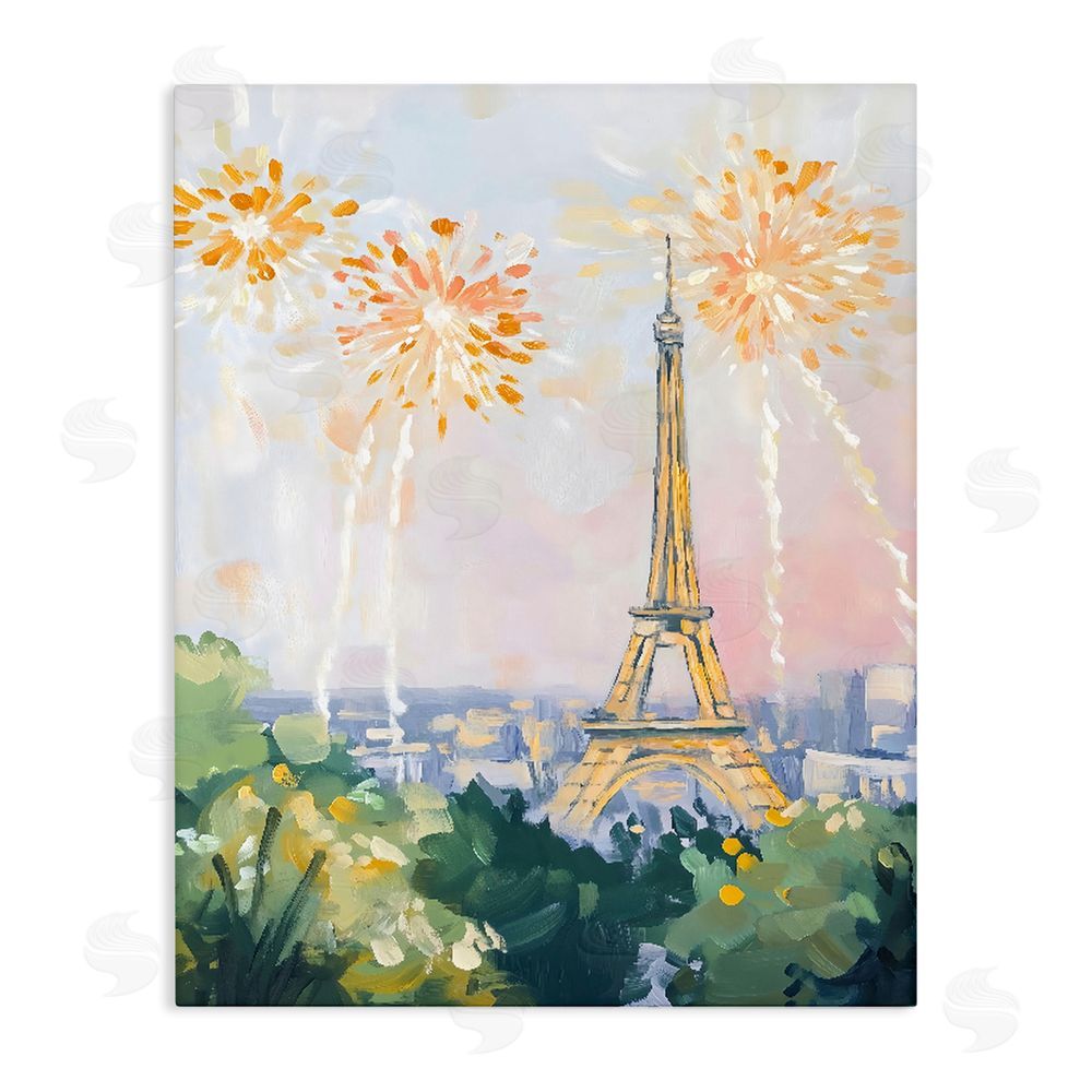 The Prints Vibe Fireworks in Paris Stretched Canvas Wall Art