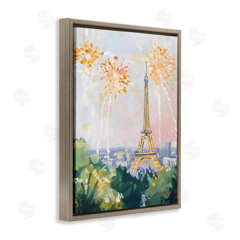 The Prints Vibe Fireworks in Paris Brown Floating Framed Canvas Wall Art