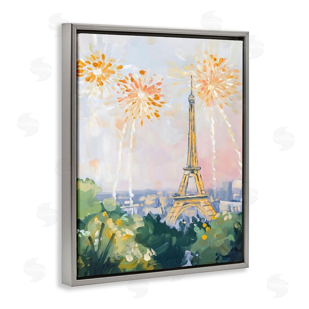 The Prints Vibe Fireworks in Paris Gray Floating Framed Canvas Wall Art