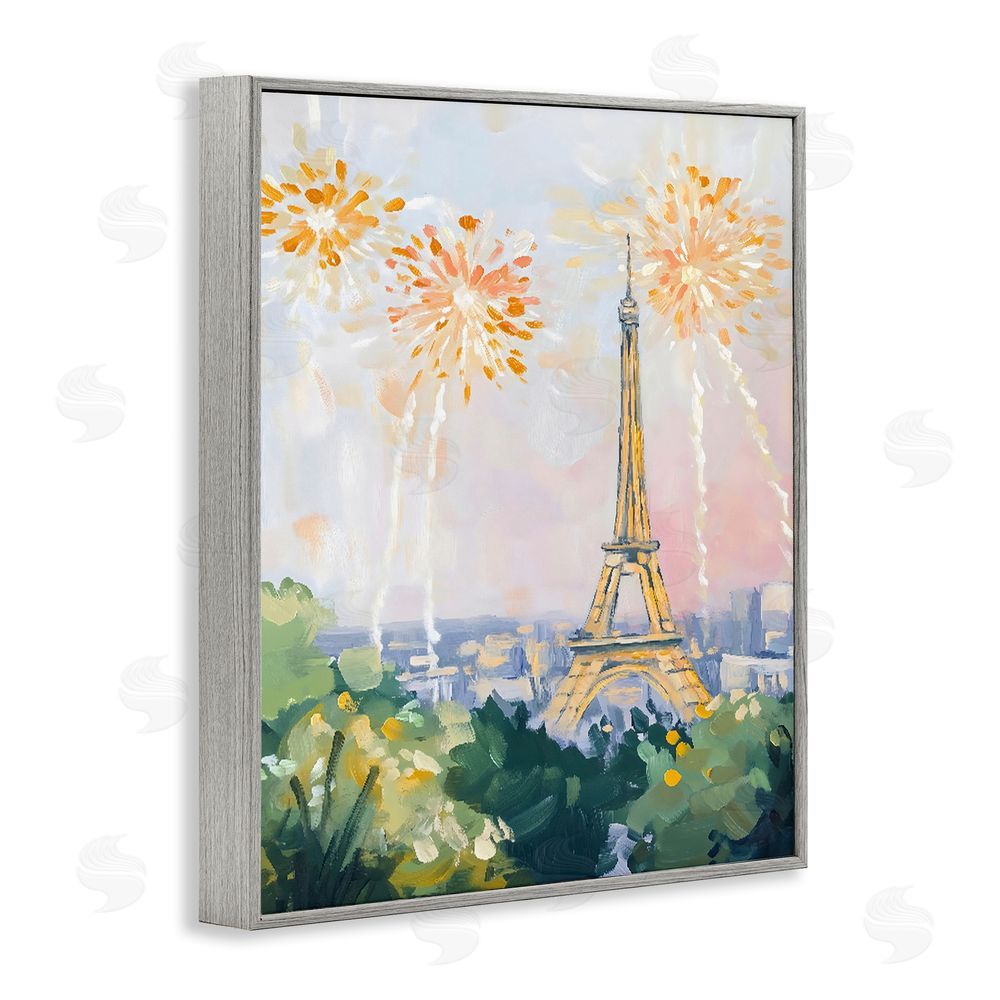 The Prints Vibe Fireworks in Paris Gray Framed Giclee Wall Art