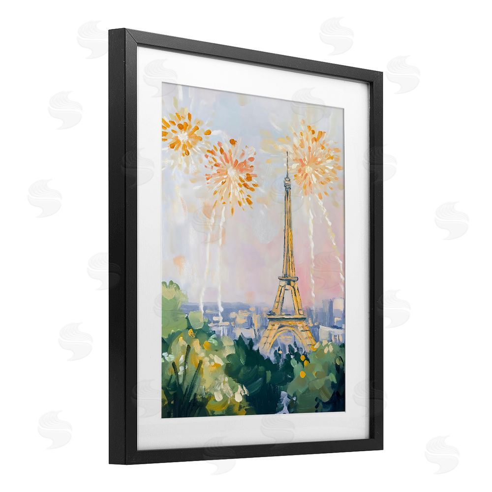 The Prints Vibe Fireworks in Paris Black Framed Print Under Glass Wall Art