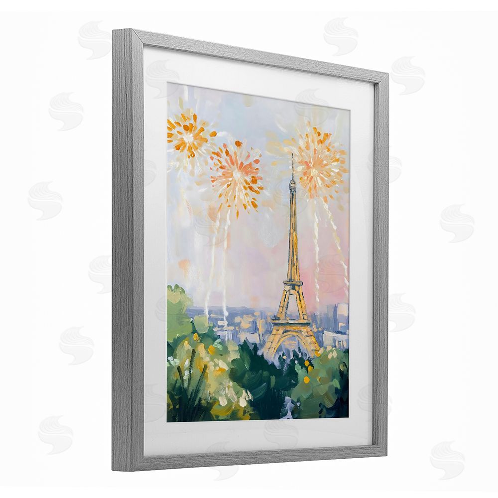 The Prints Vibe Fireworks in Paris Gray Framed Print Under Glass Wall Art