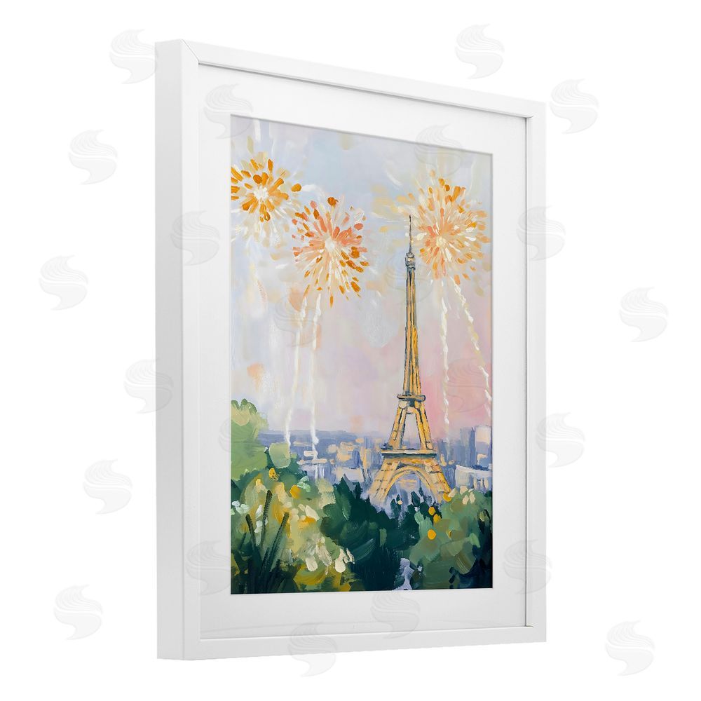 The Prints Vibe Fireworks in Paris White Framed Print Under Glass Wall Art