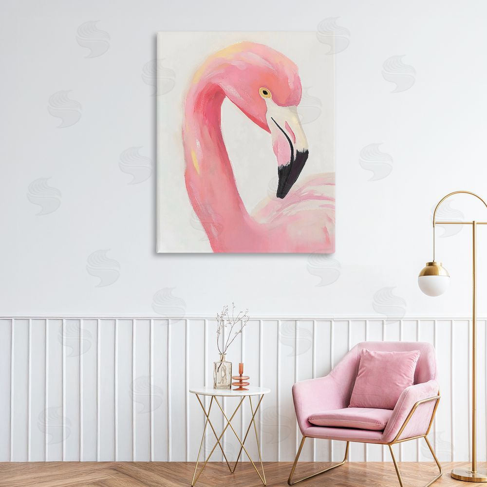 The Prints Vibe Serene Pink Flamingo Portrait Stretched Canvas on Wall