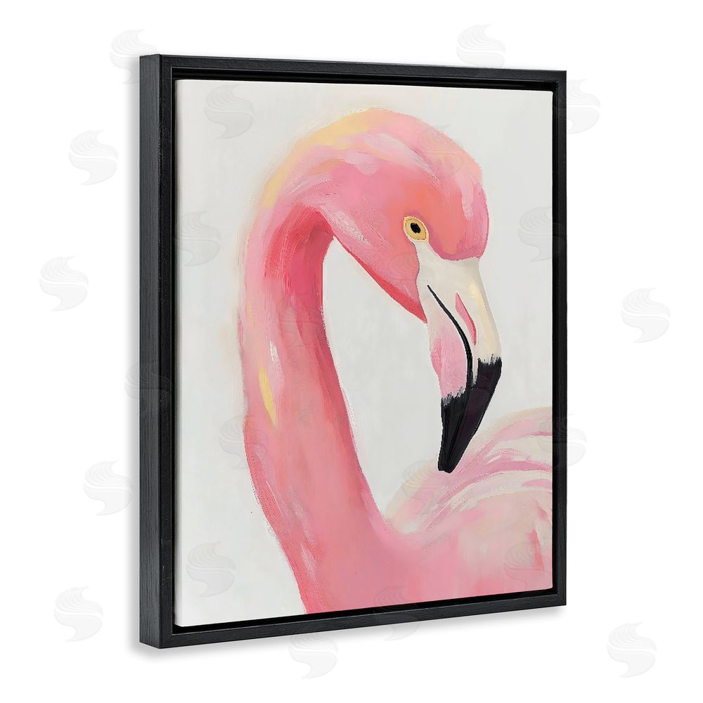 The Prints Vibe Serene Pink Flamingo Portrait Black Floating Framed Canvas Wall Art Print