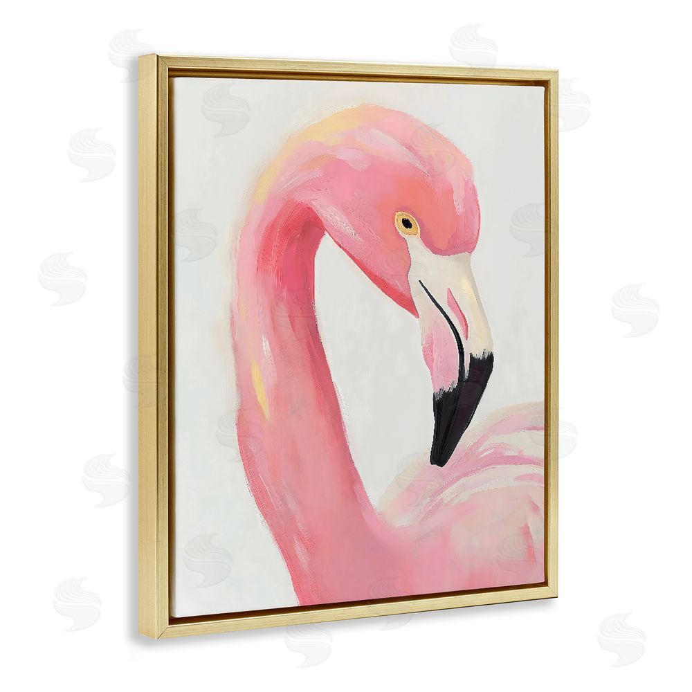 The Prints Vibe Serene Pink Flamingo Portrait Gold Floating Framed Canvas Wall Art Print