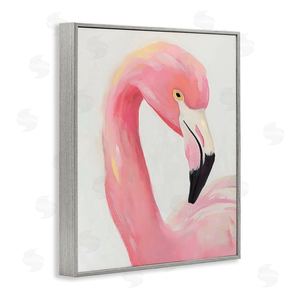 The Prints Vibe Serene Pink Flamingo Portrait Gray Framed Giclee Wall Art Print