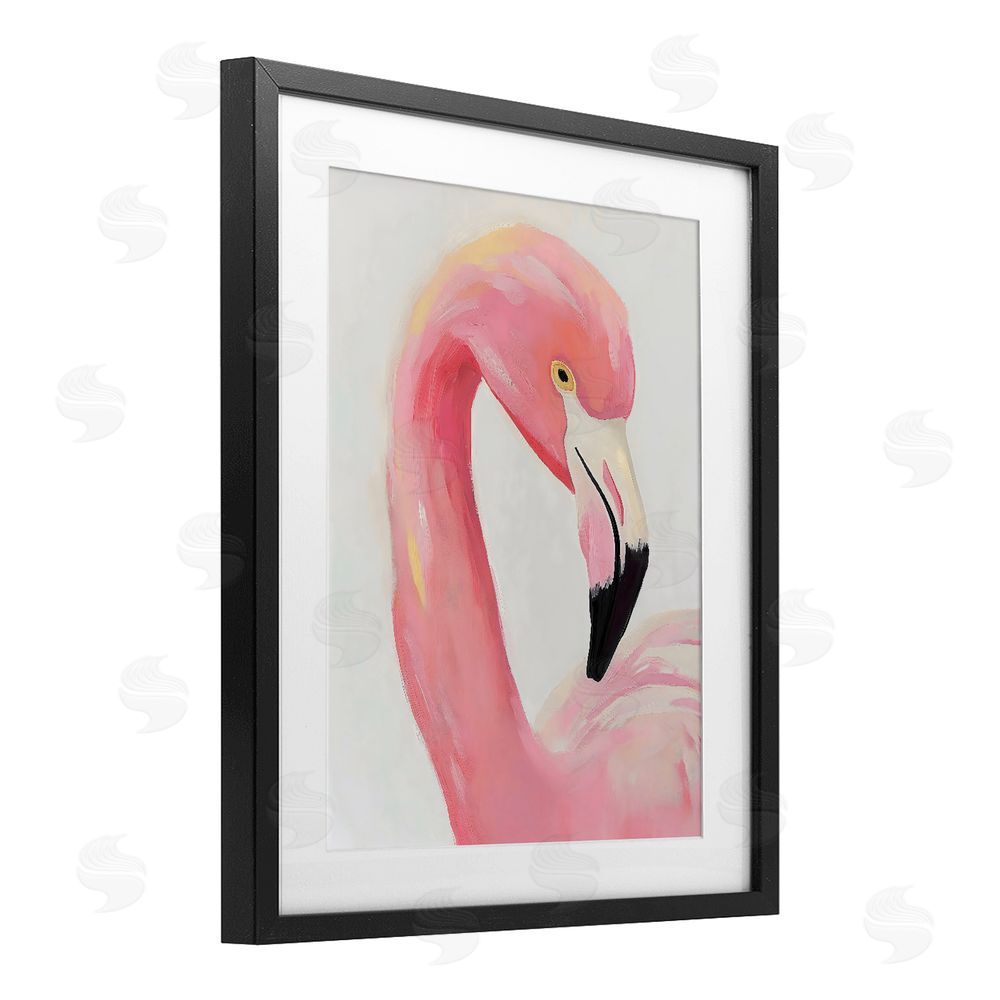The Prints Vibe Serene Pink Flamingo Portrait Black Framed Print Under Glass with White Mat Wall Art