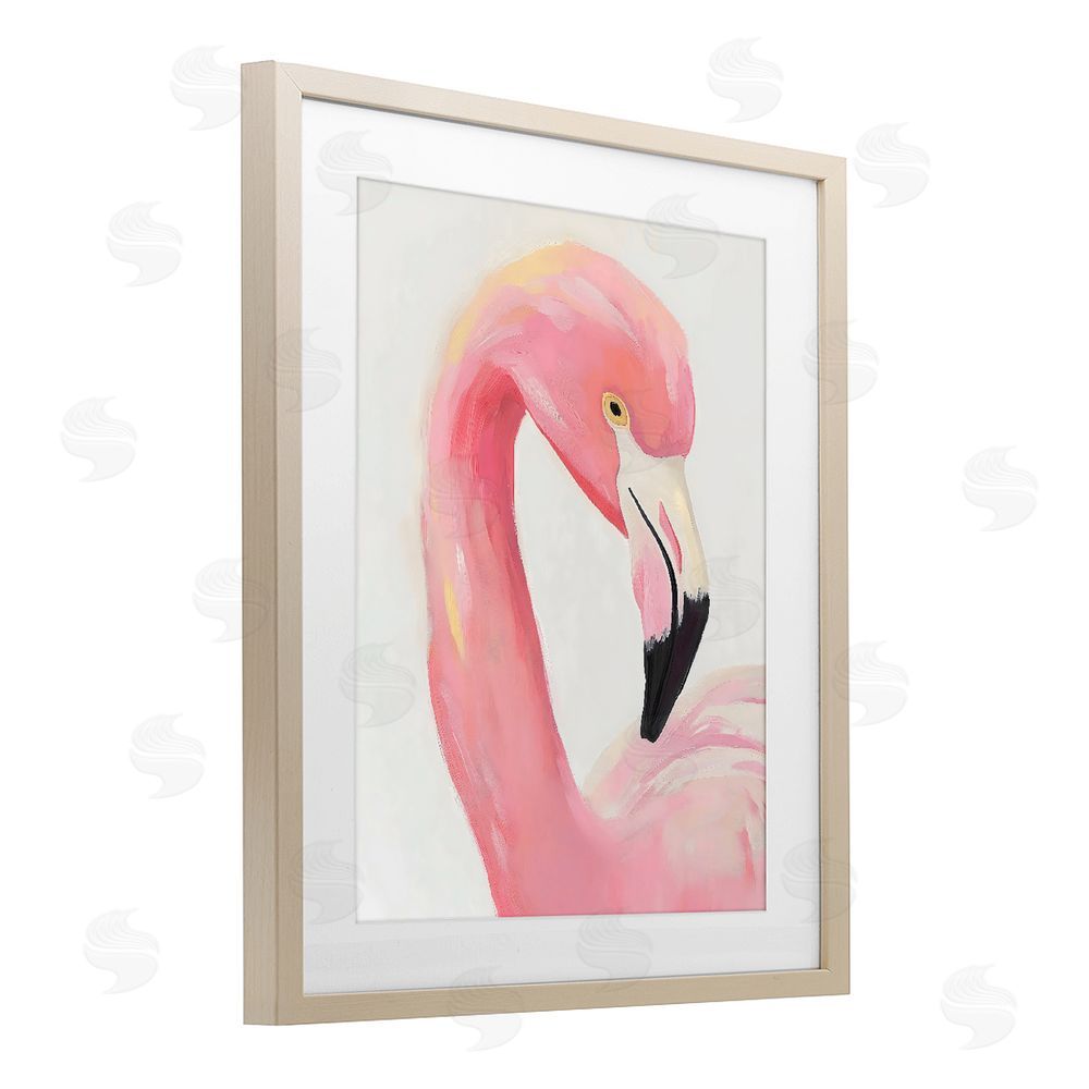 The Prints Vibe Serene Pink Flamingo Portrait Brown Framed Print Under Glass with White Mat Wall Art