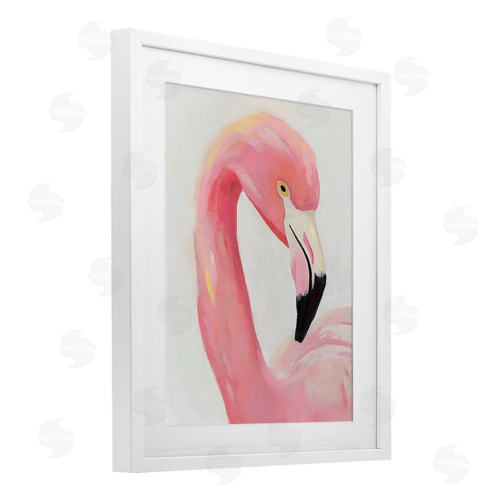The Prints Vibe Serene Pink Flamingo Portrait White Framed Print Under Glass with White Mat Wall Art