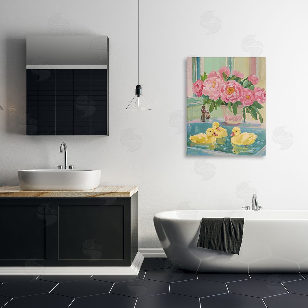 The Prints Vibe Ducks in Sink Bath Stretched Canvas Wall Art in Room