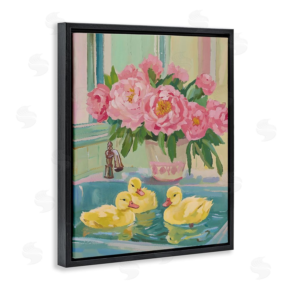 The Prints Vibe Ducks in Sink Bath Black Floating Frame Canvas Wall Art Print
