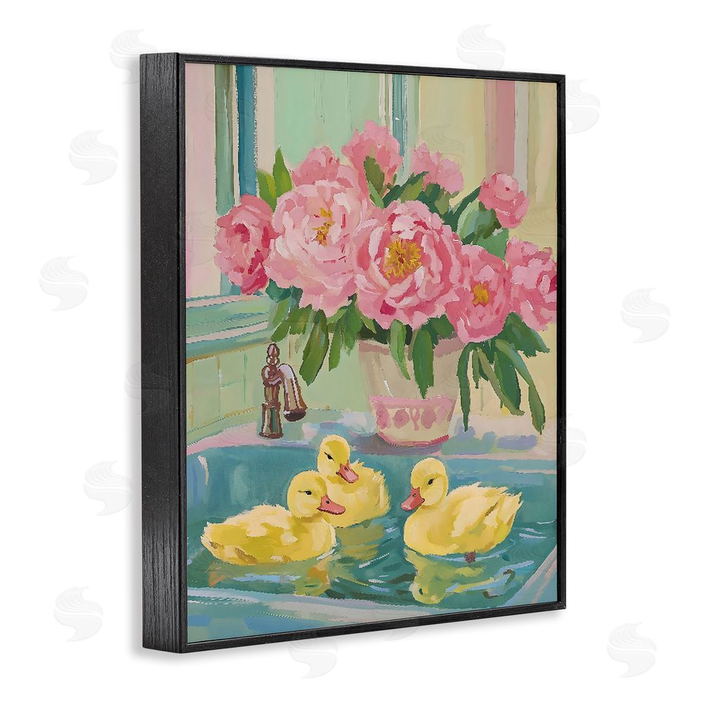 The Prints Vibe Ducks in Sink Bath Black Framed Giclee Wall Art Print