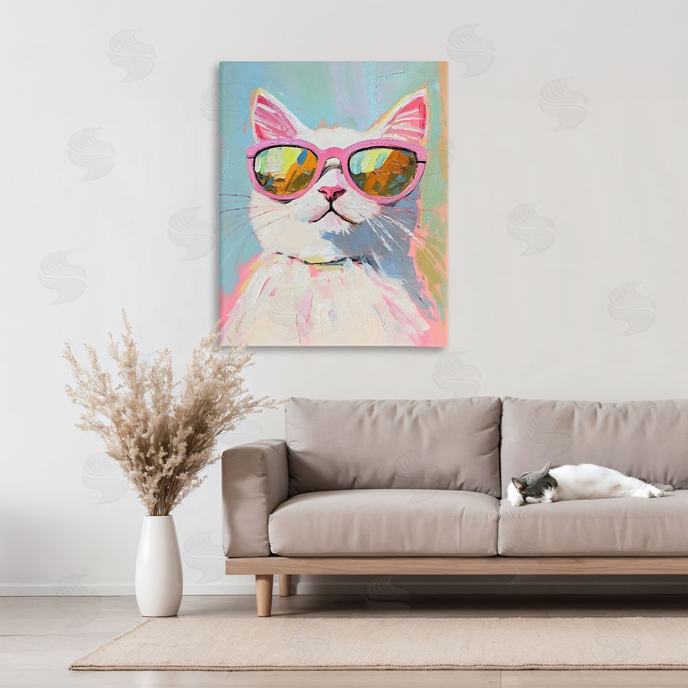 The Prints Vibe Cool Cat in Sunglasses Stretched Canvas Wall Art in Room