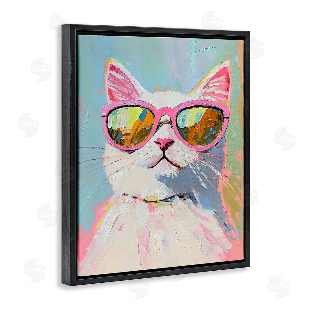 The Prints Vibe Cool Cat in Sunglasses Black Floating Frame Canvas Wall Art Print