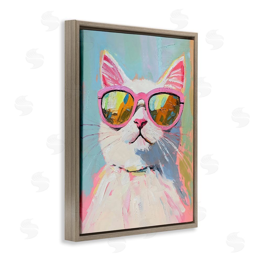 The Prints Vibe Cool Cat in Sunglasses Brown Floating Frame Canvas Wall Art Print
