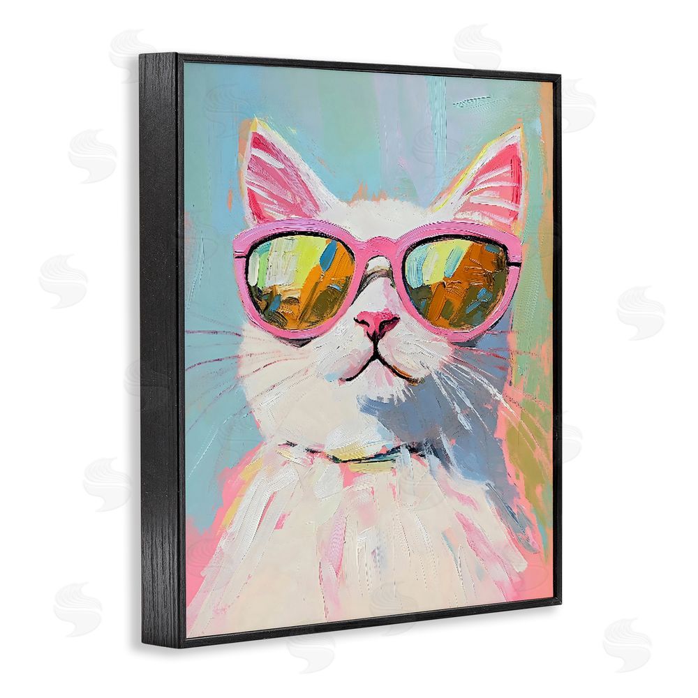 The Prints Vibe Cool Cat in Sunglasses Black Framed Giclee Wall Art Print