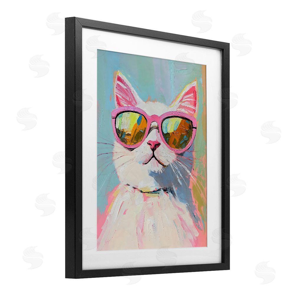 The Prints Vibe Cool Cat in Sunglasses Black Framed Print Under Glass Wall Art