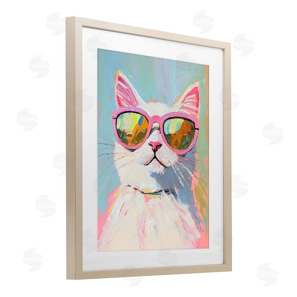 The Prints Vibe Cool Cat in Sunglasses Brown Framed Print Under Glass Wall Art