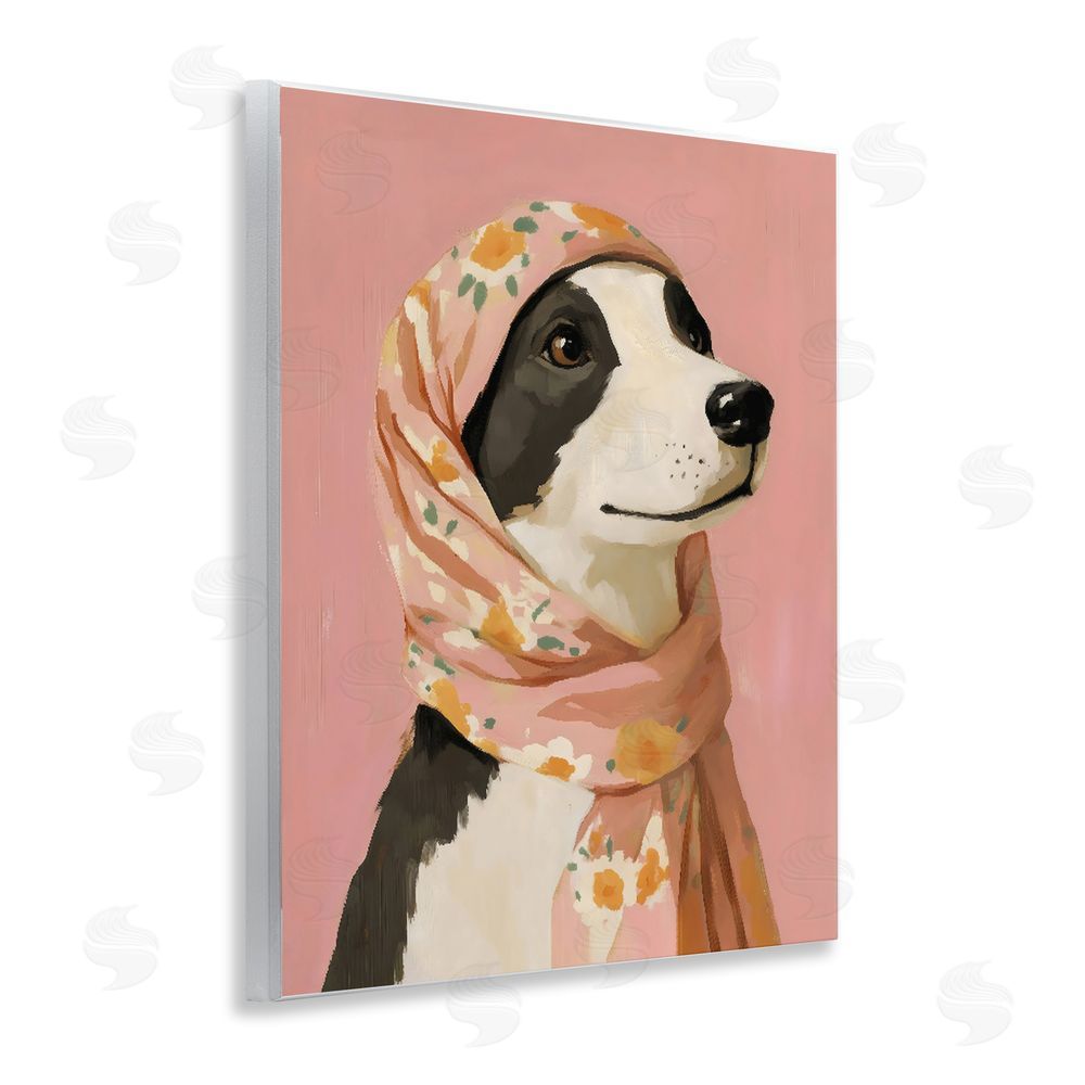 The Prints Vibe Dog Babushka in Floral Scarf Wall Plaque with Fixed Lithograph Print