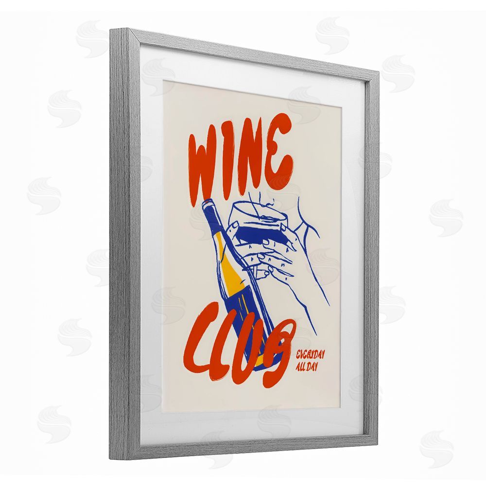 The Prints Vibe Wine Club Every Day Gray Framed Print Under Glass with White Mat Wall Art