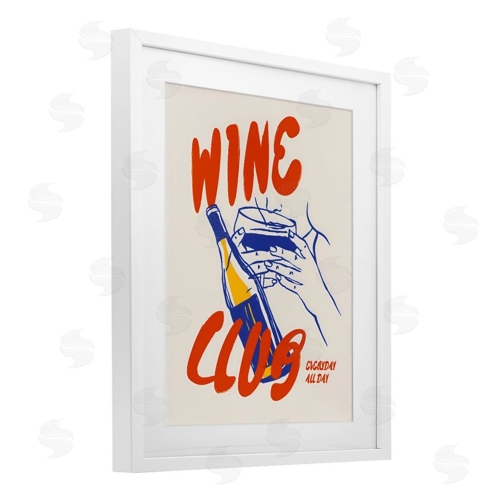 The Prints Vibe Wine Club Every Day White Framed Print Under Glass with White Mat Wall Art