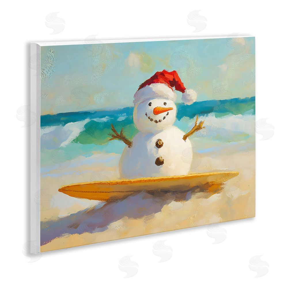The Prints Vibe Surfer Snowman on Beach Wall Plaque Printed Art
