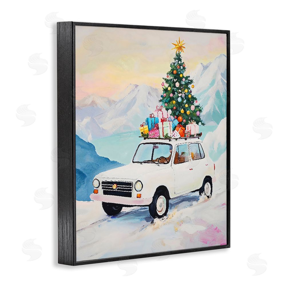 The Prints Vibe Christmas Van Trek Through Snow Black Framed Giclee Wall Art Print