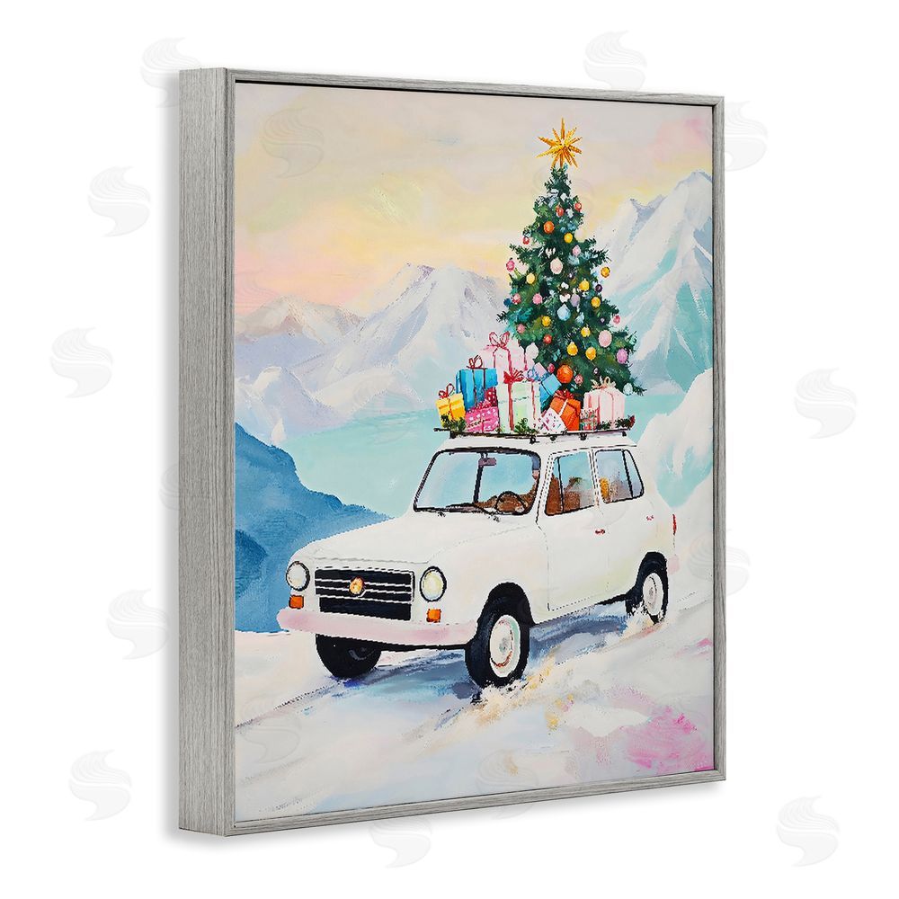 The Prints Vibe Christmas Van Trek Through Snow Gray Framed Giclee Wall Art Print