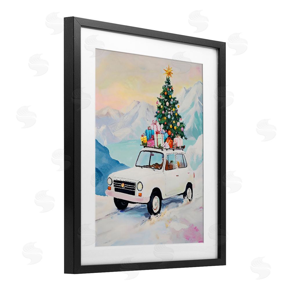 The Prints Vibe Christmas Van Trek Through Snow Black Framed Print Under Glass Wall Art
