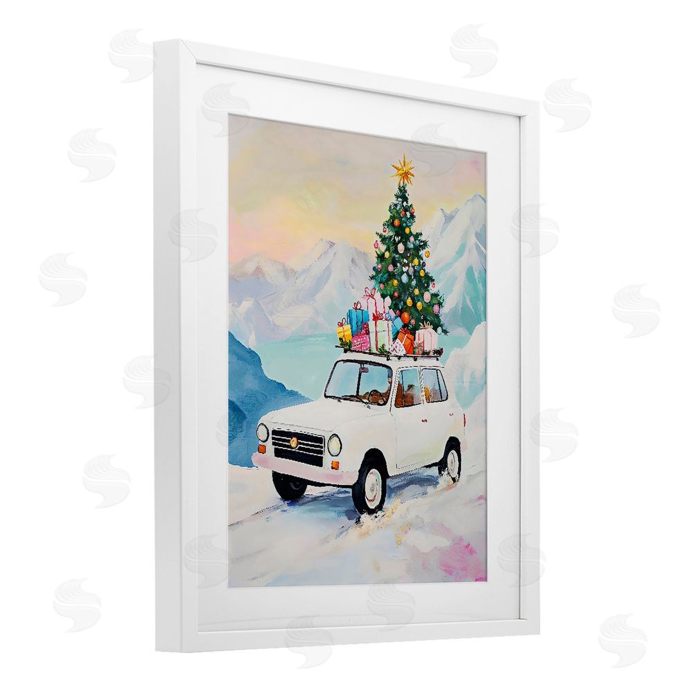 The Prints Vibe Christmas Van Trek Through Snow White Framed Print Under Glass Wall Art