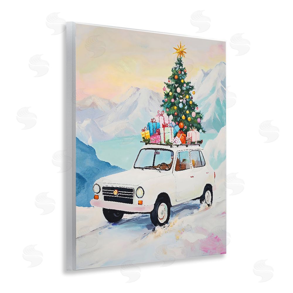 The Prints Vibe Christmas Van Trek Through Snow Wooden Wall Plaque Art Print