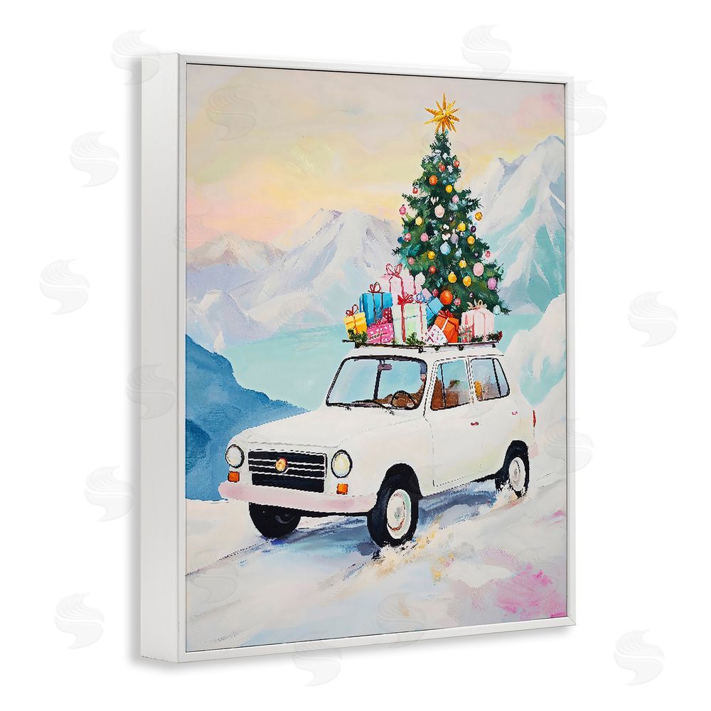 The Prints Vibe Christmas Van Trek Through Snow White Framed Giclee Wall Art Print