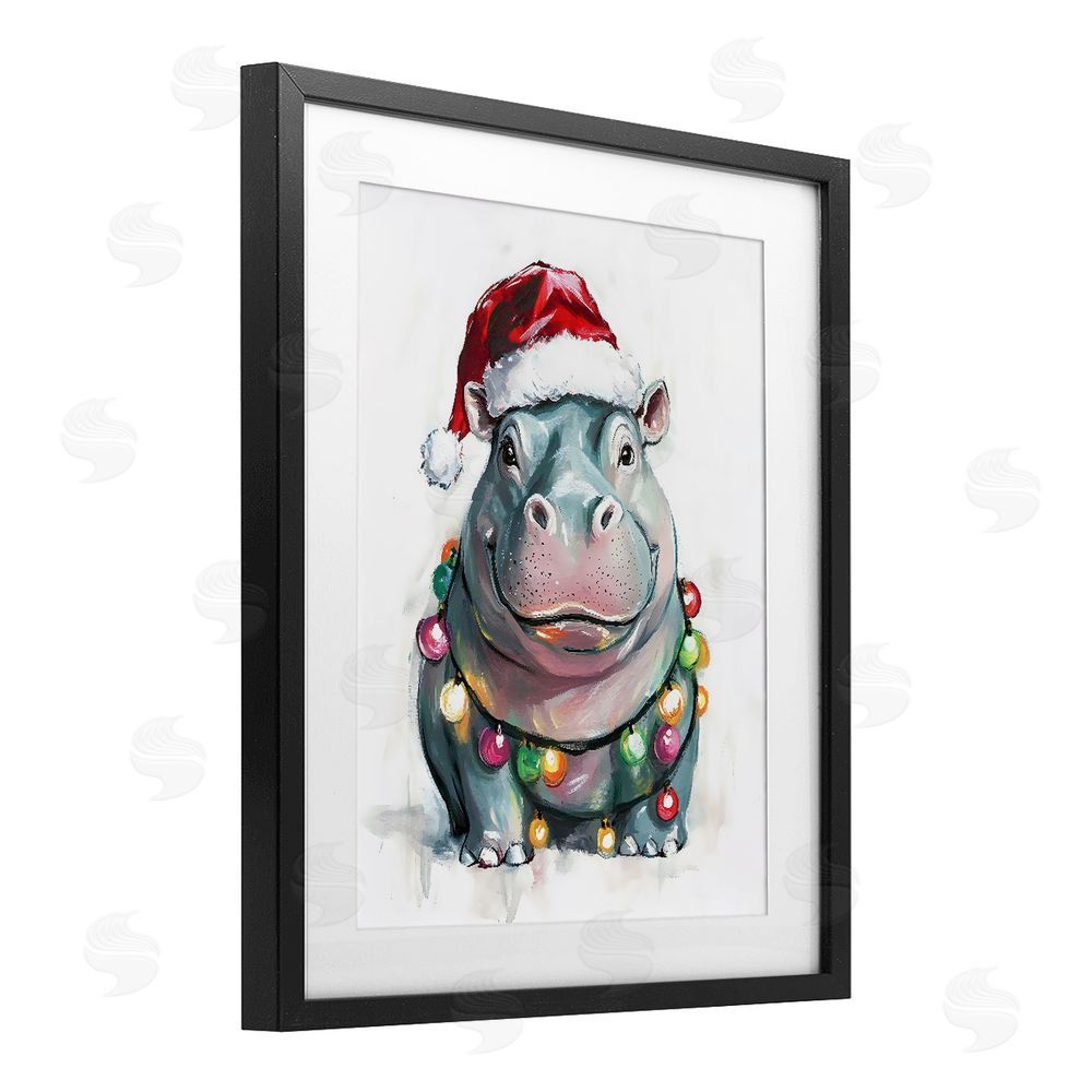 The Prints Vibe Christmas Lights Bedecked Hippo Black Framed Print Under Glass Wall Art