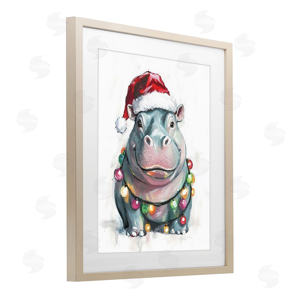 The Prints Vibe Christmas Lights Bedecked Hippo Brown Framed Print Under Glass Wall Art