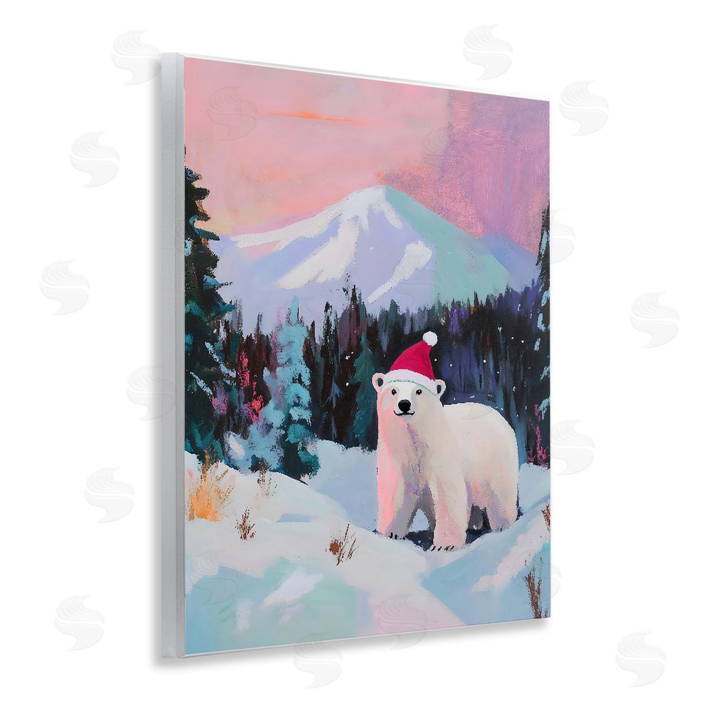 The Prints Vibe Christmas Polar Bear with Hat Wooden Wall Plaque Art Print