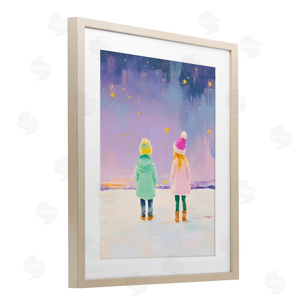 The Prints Vibe Children Watching Starry Winter Sky Brown Framed Print Under Glass Wall Art