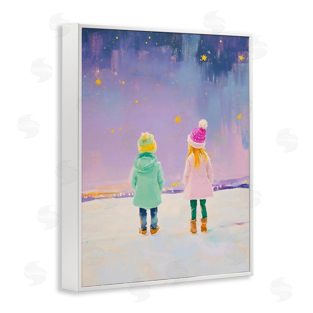 The Prints Vibe Children Watching Starry Winter Sky White Framed Giclee Wall Art Print
