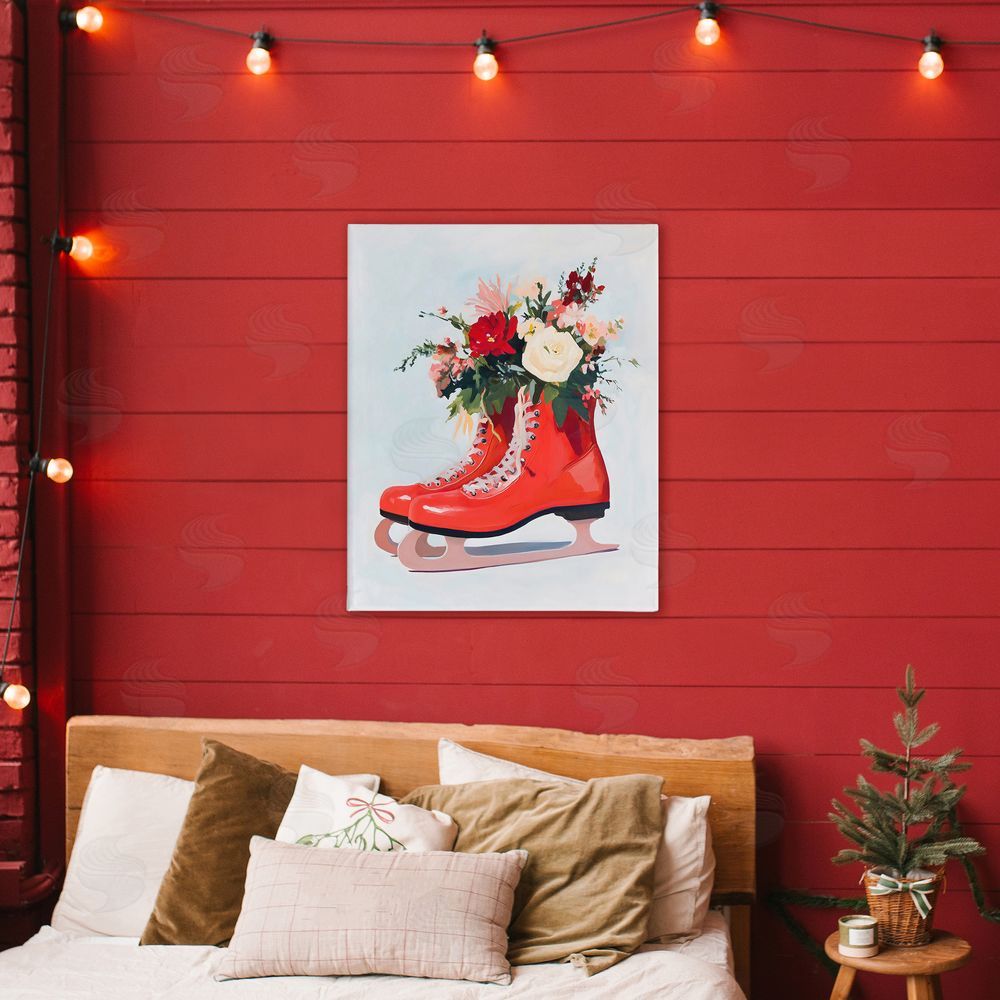 The Prints Vibe Floral Ice Skates Stretched Canvas Wall Art in Room