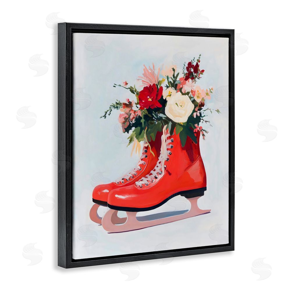 The Prints Vibe Floral Ice Skates Black Floating Framed Canvas Wall Art