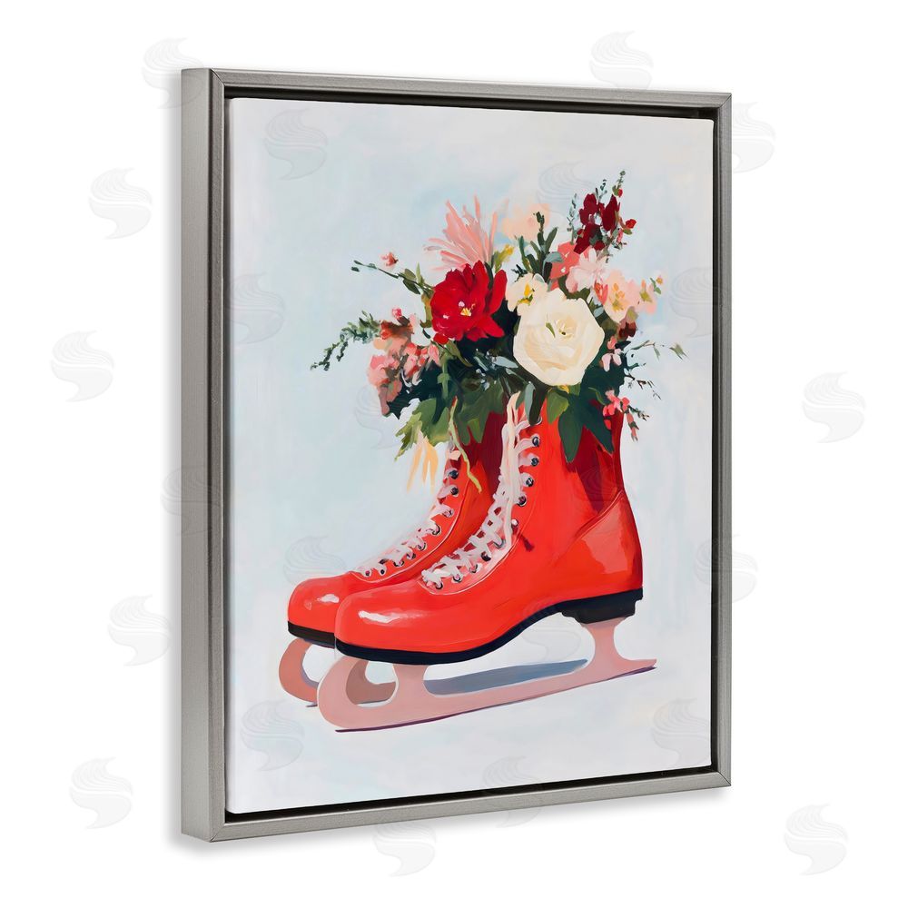 The Prints Vibe Floral Ice Skates Gray Floating Framed Canvas Wall Art