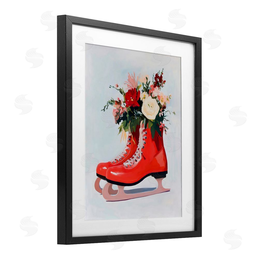 The Prints Vibe Floral Ice Skates Black Framed Print Under Glass Wall Art