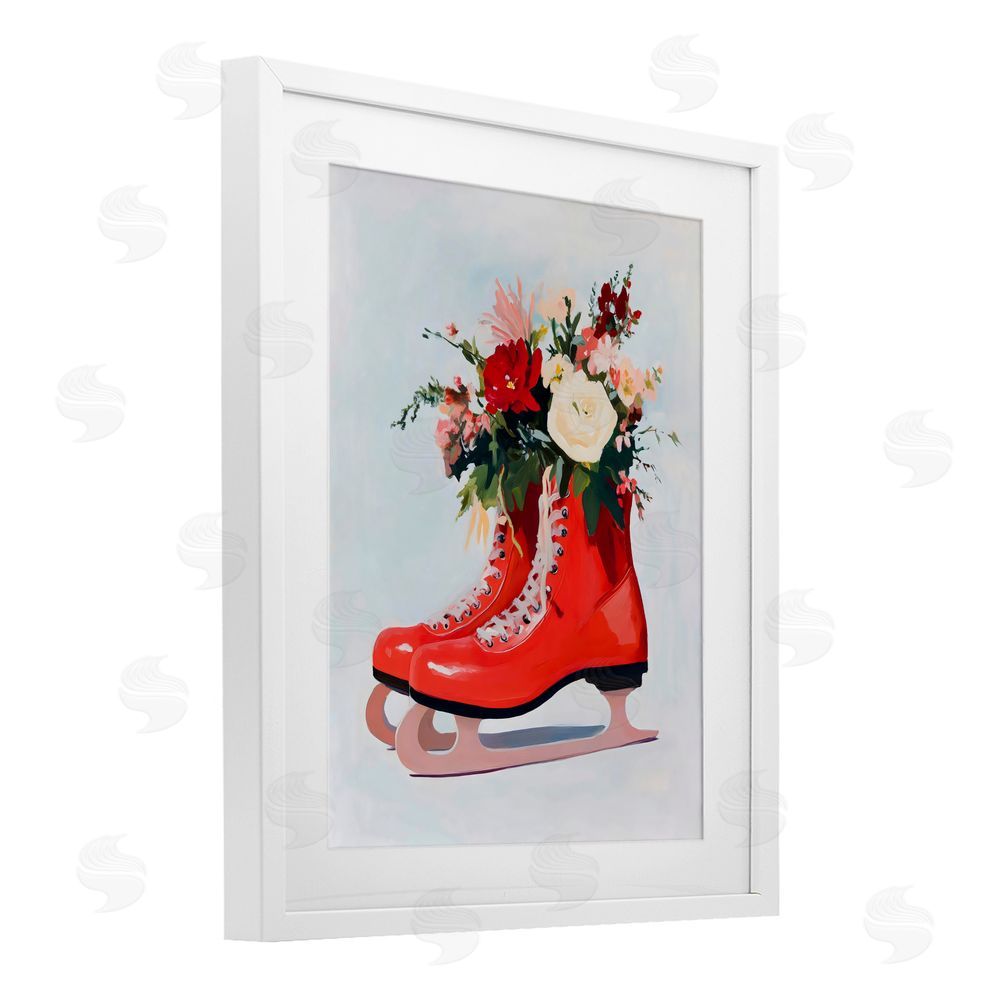 The Prints Vibe Floral Ice Skates White Framed Print Under Glass Wall Art