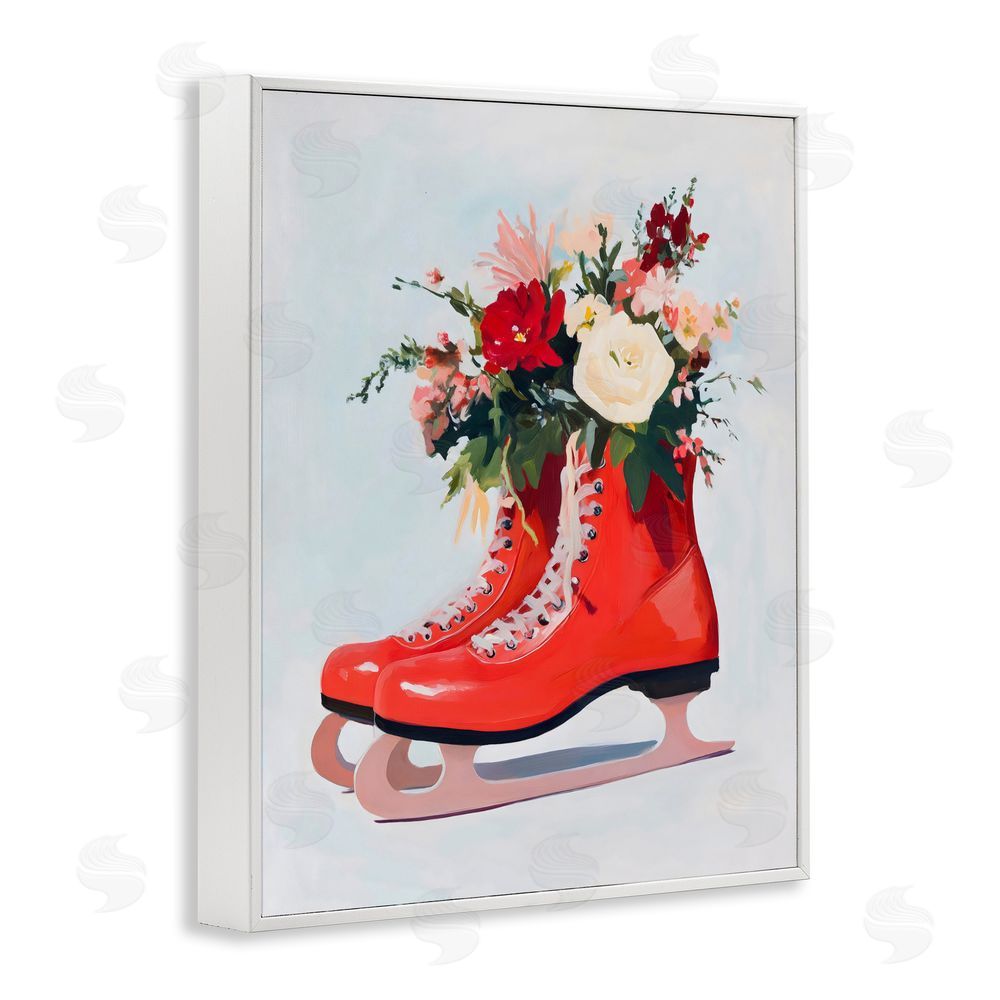 The Prints Vibe Floral Ice Skates White Framed Giclee Wall Art