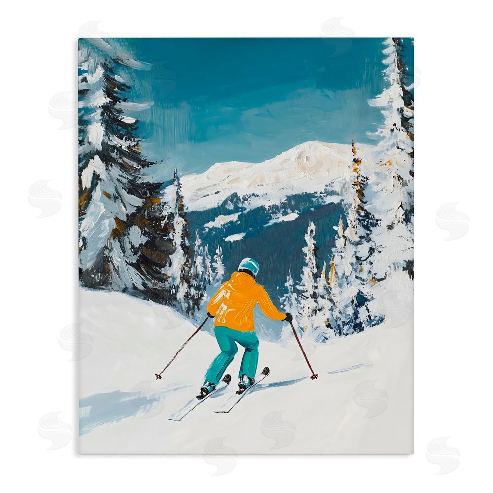 The Prints Vibe Downhill Skier on Mountain Stretched Canvas Wall Art