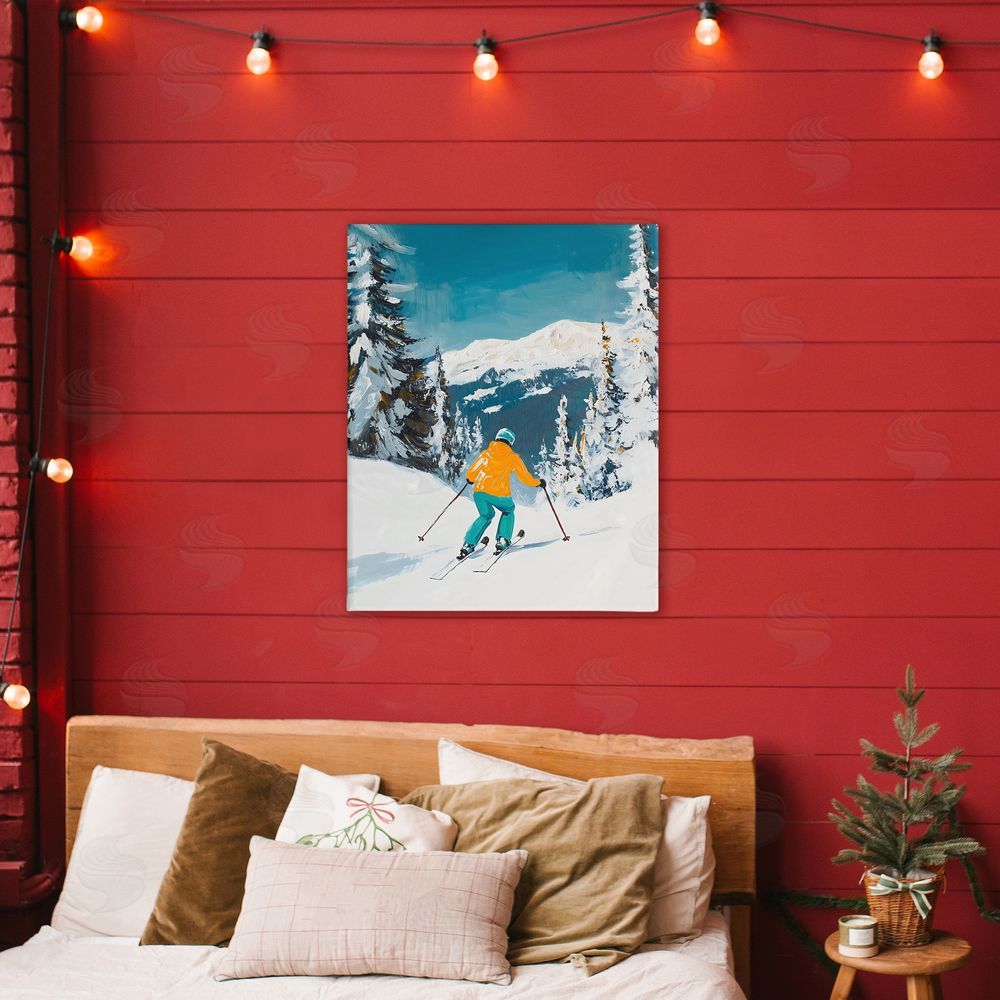 The Prints Vibe Downhill Skier on Mountain Stretched Canvas Wall Art in Room