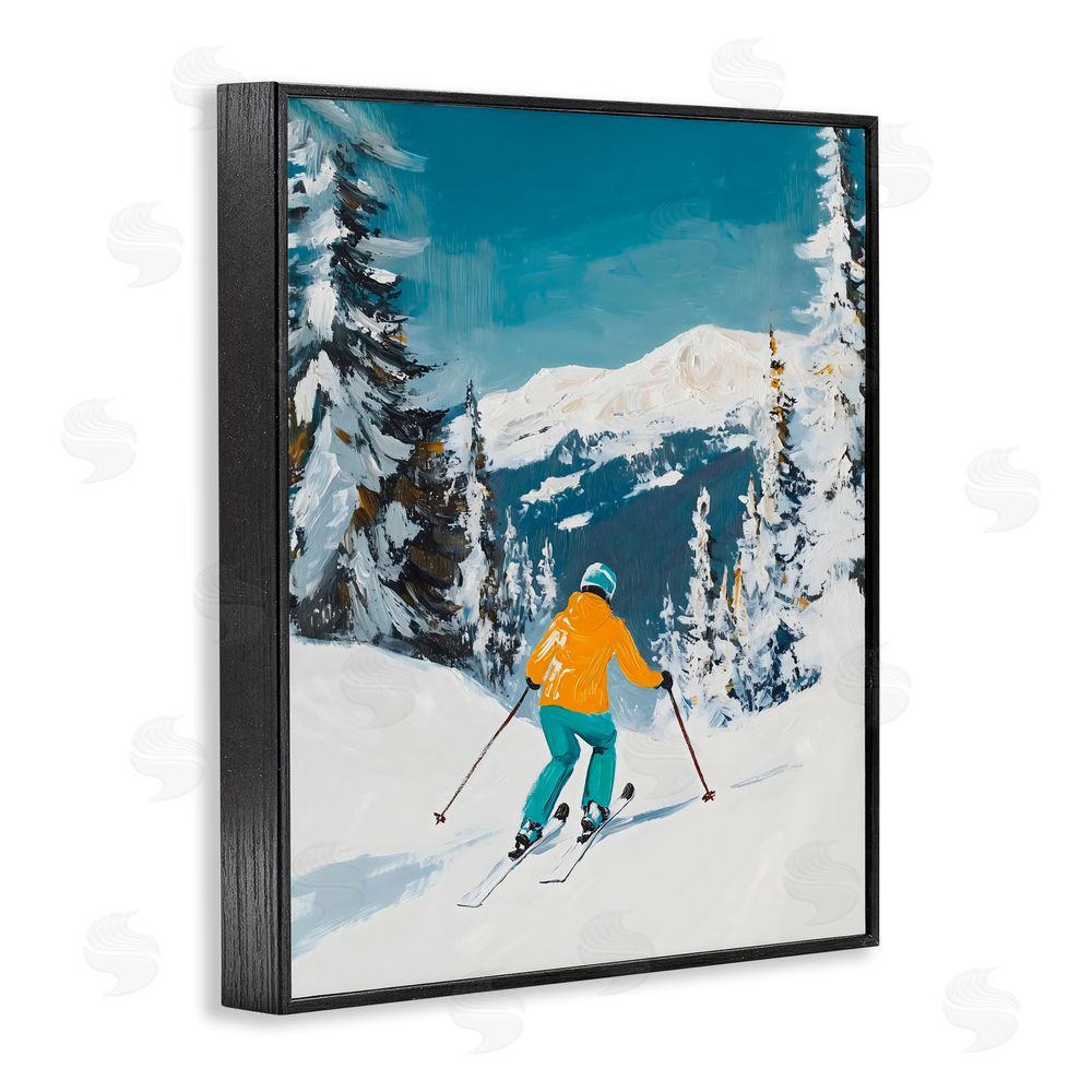 The Prints Vibe Downhill Skier on Mountain Black Framed Giclee Wall Art Print