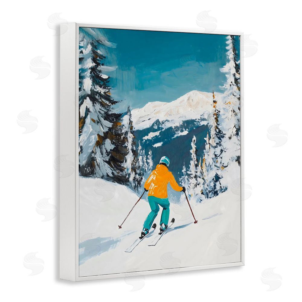 The Prints Vibe Downhill Skier on Mountain White Framed Giclee Wall Art Print