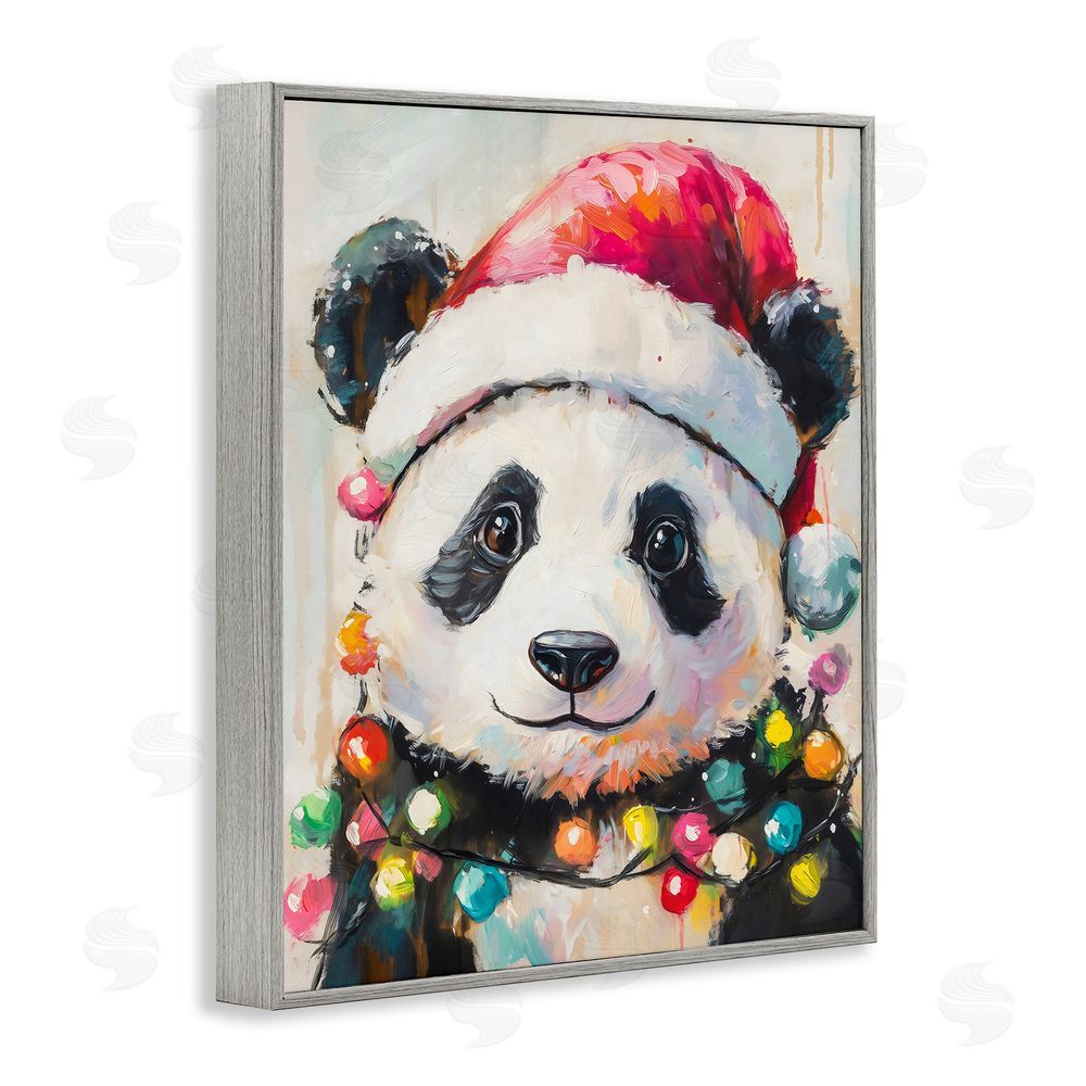 The Prints Vibe Christmas Lights Panda Gray Framed Giclee Wall Art Print