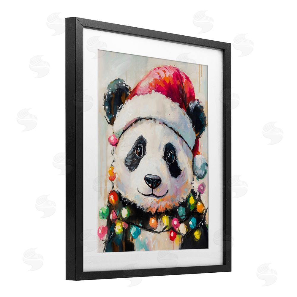 The Prints Vibe Christmas Lights Panda Black Framed Print Under Glass Wall Art